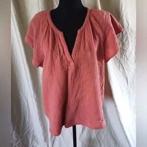 Universal Thread cotton short sleeve gauze muslin v neck top